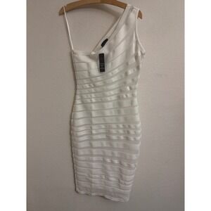 NWT The Sang White One Shoulder Bandage Dress Sheer Stripe Cocktail Party Size M